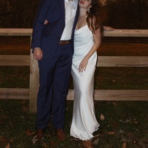 Satin minimalist cowl neck wedding dress size 12